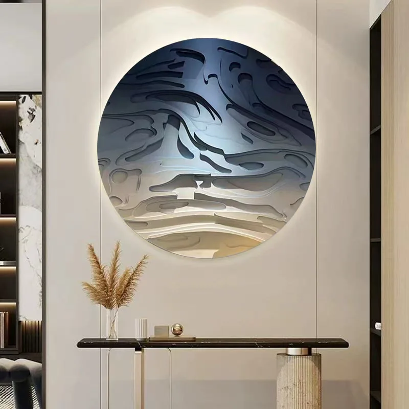 Modern simple circular three-dimensional relief gradual change color device painting entrance model room