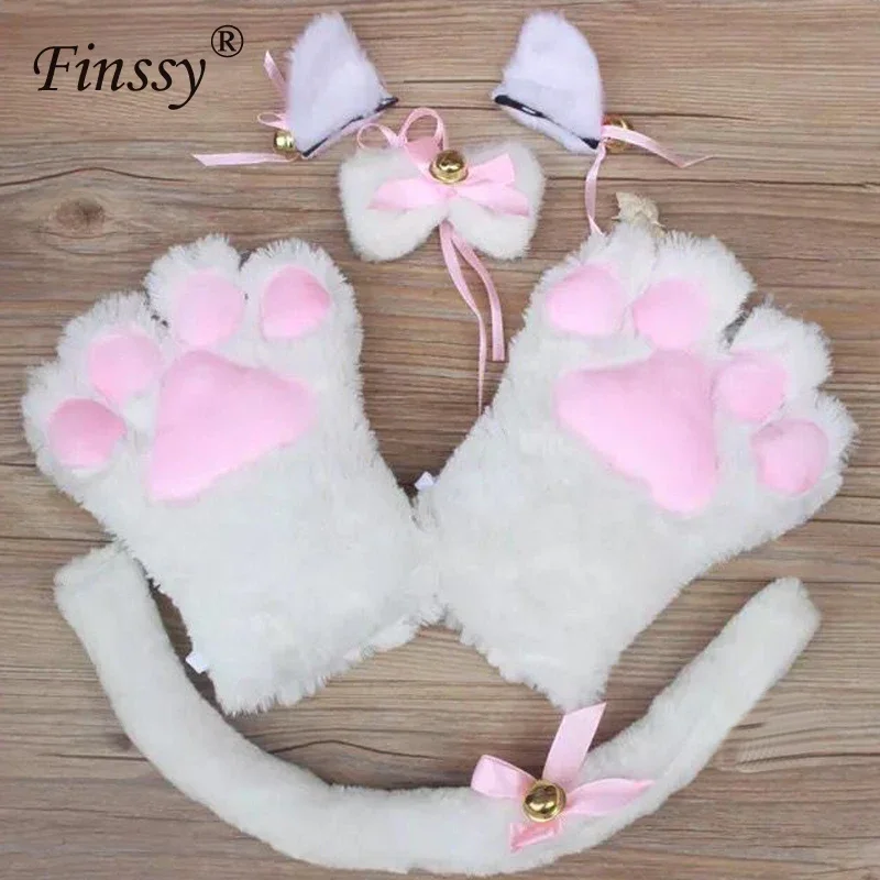 Black/Pink Cat Girl Cute Sweet Kitten Cat Maid Cosplay Role Play Anime Costume Gloves Paw Ear Tail Tie Halloween Party Dress