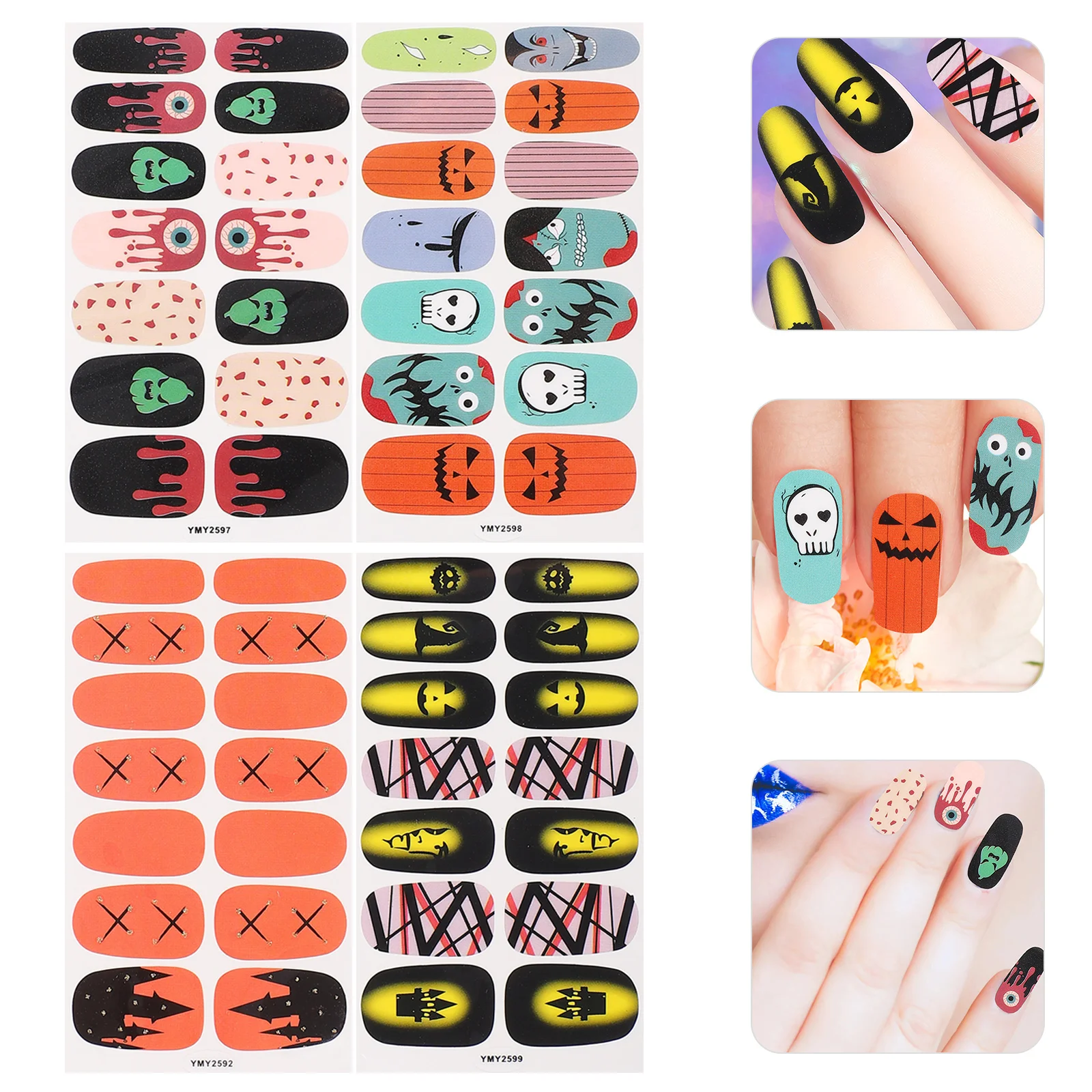 112Pcs Halloween Nail Stickers Nail Wraps Nail Polish Decal Strips for Women