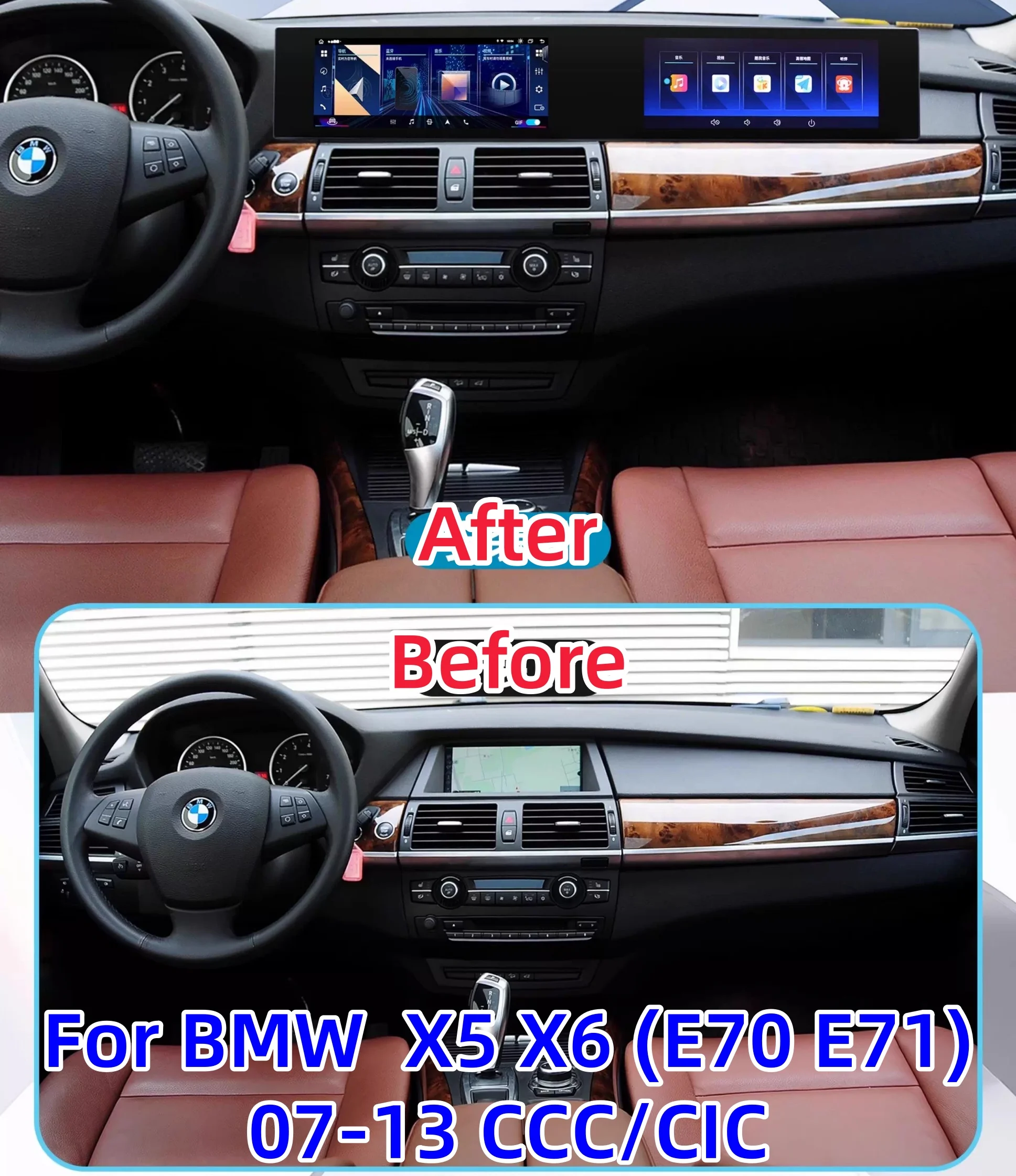 Dual Screen Carplay Android 13 ID8 For BMW X5 X6 E70 E71 NBT CIC 2011-15 16 2017 Car Multimedia Player GPS Navigation Head Unit