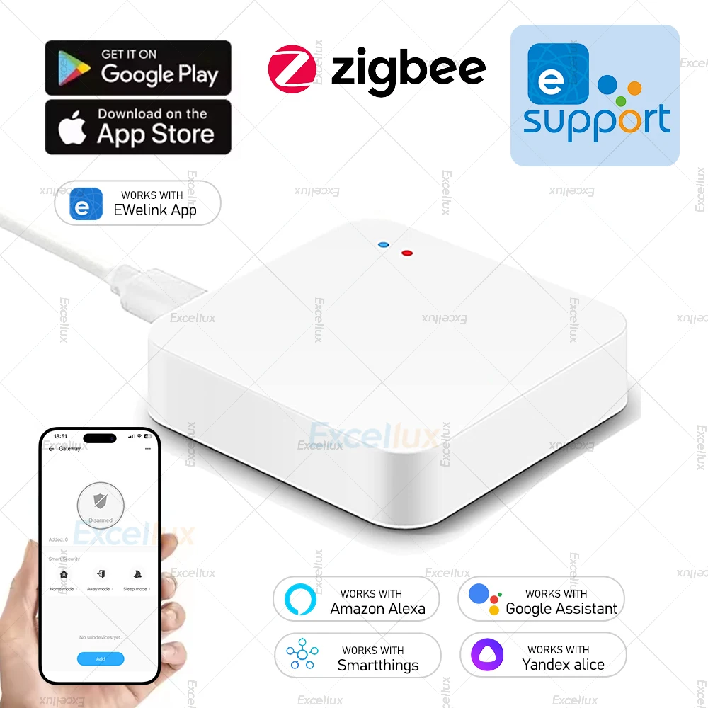 

EWelink Zigbee 3.0 Gateway Hub Wireless Bridge Smart Home Automation EWelink APP Control Alexa Google Home Alice Voice Control