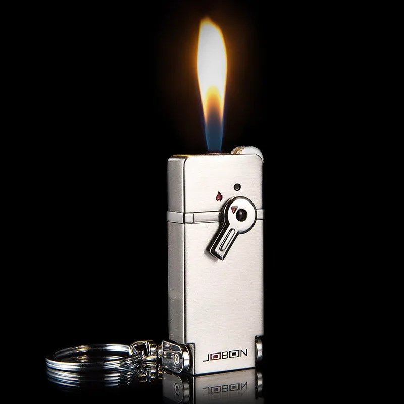 Jobon Grinding Wheel Inflatable Butane Lighter Metal Ultra-thin Keychain Cigarette Lighter Smoking Accessories Gadgets for Men