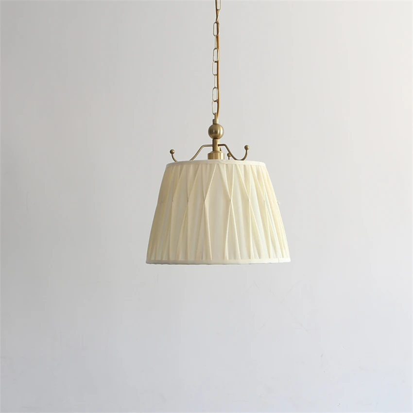 American restaurant pleated cloth pendant lights modern retro all-copper fabric bar counter study bedroom pendant lamps fixtures