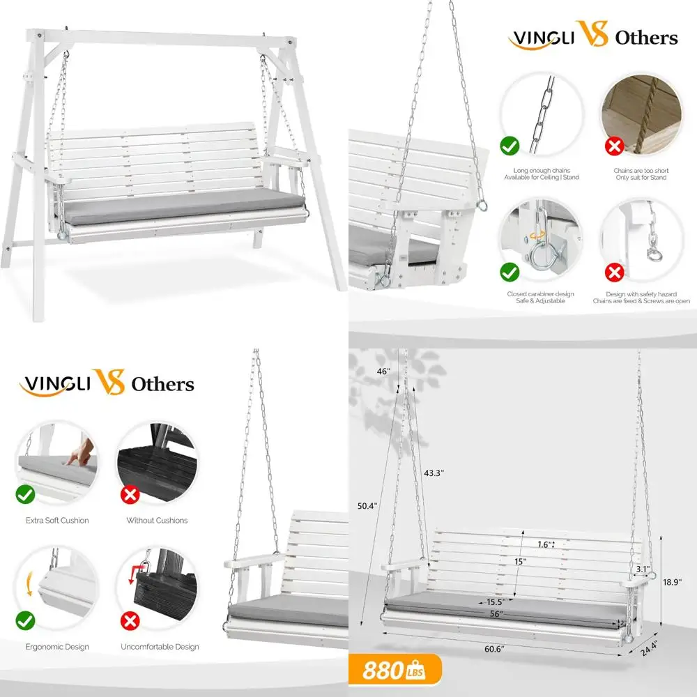 

"Heavy-Duty Outdoor Porch Swing with Frame and Cushions, Supporting Up to 880 LBS, Ideal for Yard, Garden, and Pool Areas"