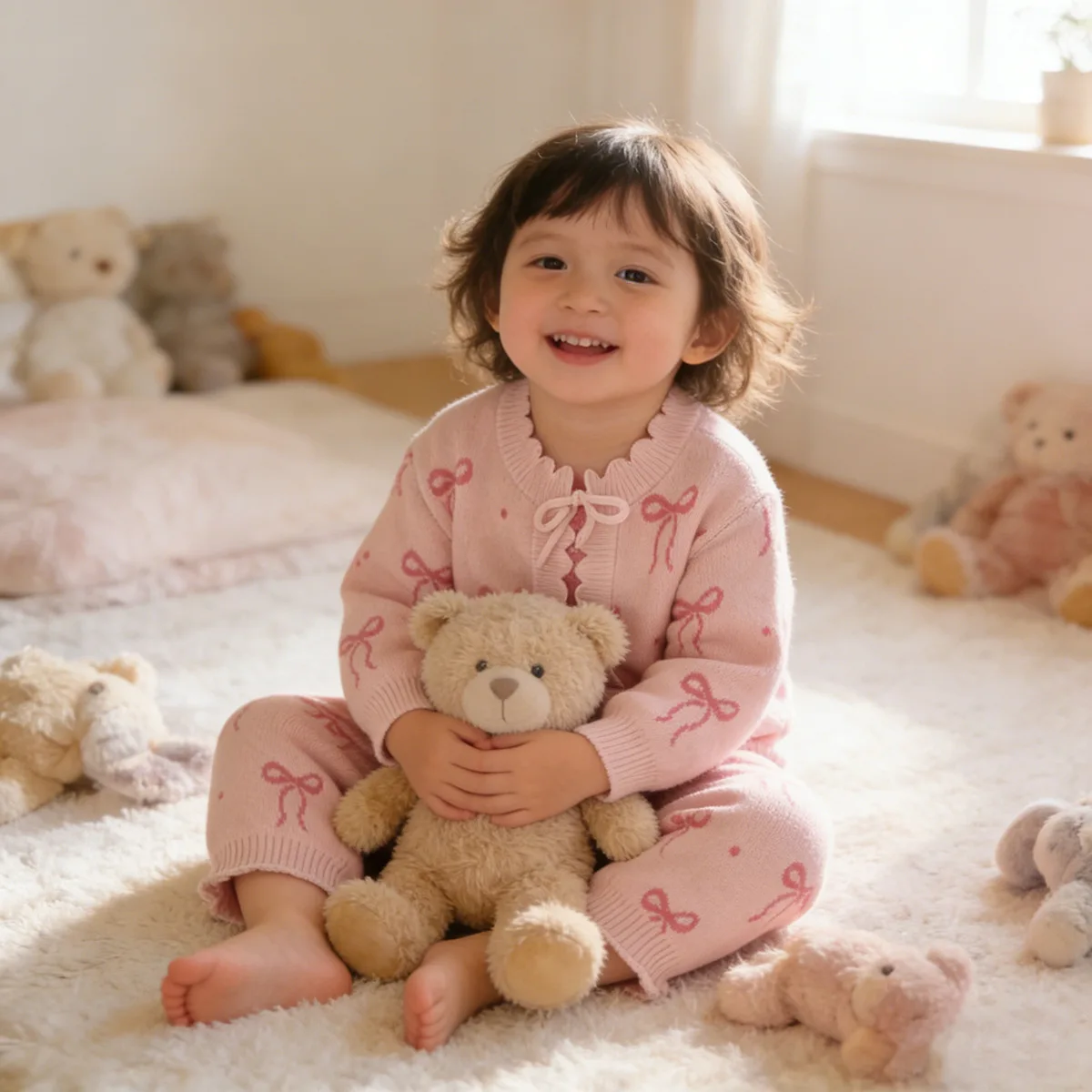 100% Cotton Baby Sweater Set Newborn Kid Baby Girl Winter 2pcs Clothes Set Knit Cardigan Pant Suit Warm Cute Bow Outfit