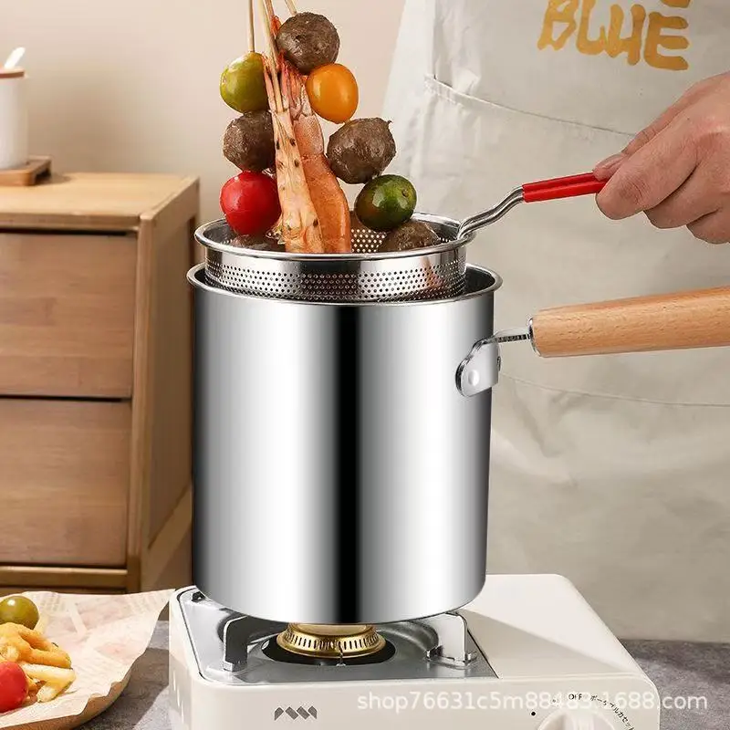 Extra Thick Stainless Steel Fryer Fuel Saving Mini Pot with Strainer French Fries Fry Blue Multi-function Small Pot  Noodle Pot