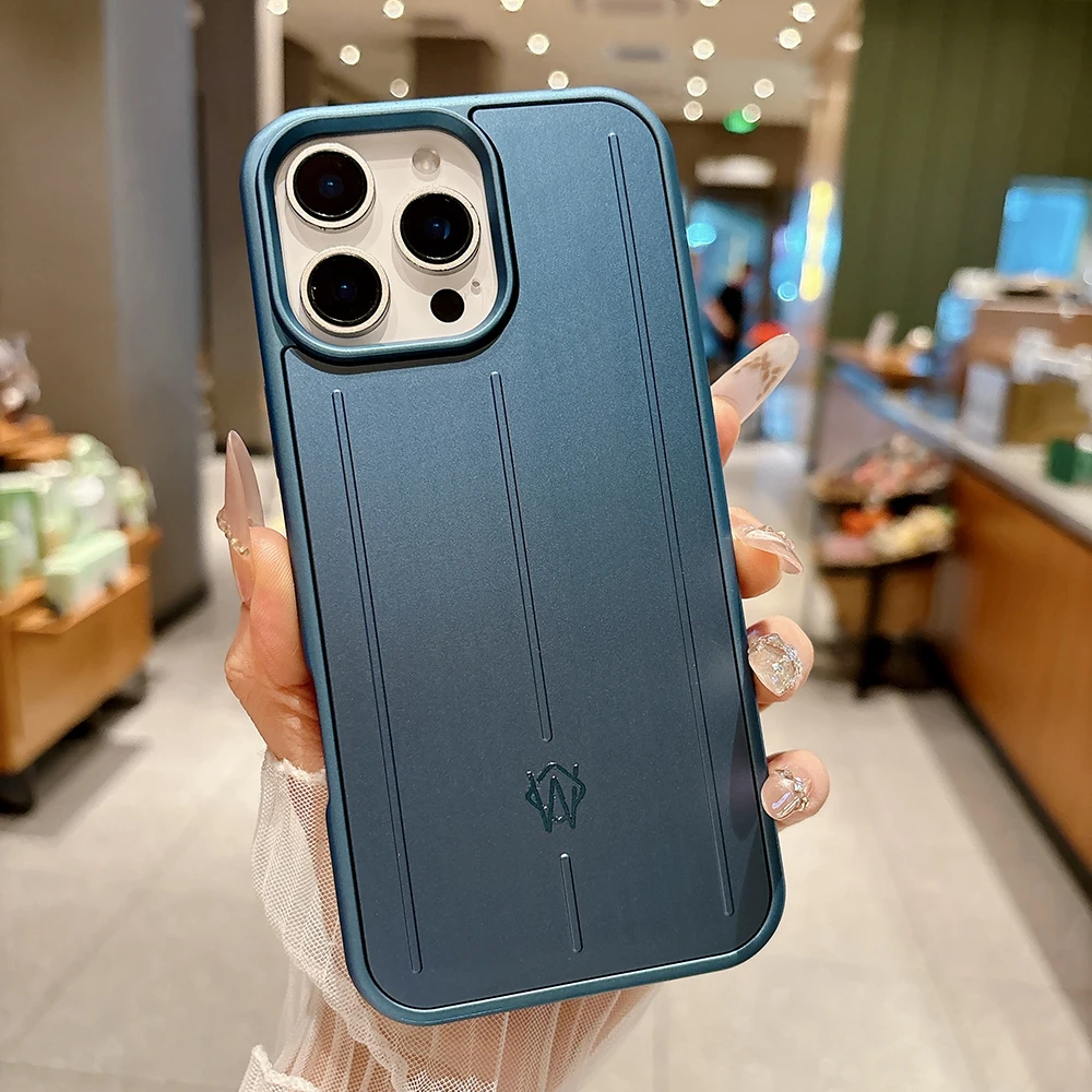 Luxuriöses Business-Gepäck Aluminiumlegierung Handyhülle für iPhone 17 16 15 14 Pro Max 3D Koffer-Streifen-Rückseite mit Geschenkbox