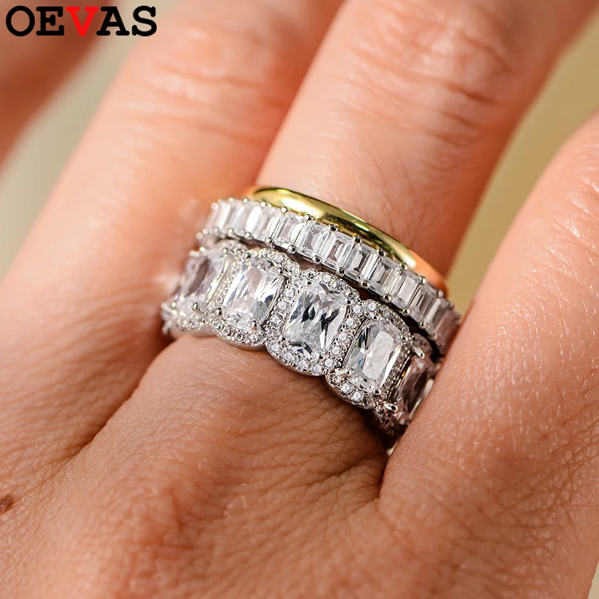 

OEVAS 4*6 мм 5A Цирконовые Кольца S925 Серебряный Лабораторный Бриллиант Три Кольца Набор Для Женщин Мужчин Свадебная Вечеринка Изящные Ювелирные Изделия оптом