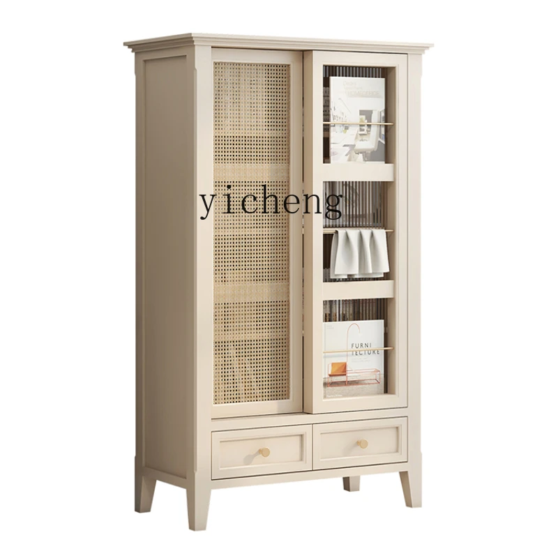 Xl Multifunctional Bookcase Rattan Storage Rack Household Japanese Style Storage Ivory White Storage Rack