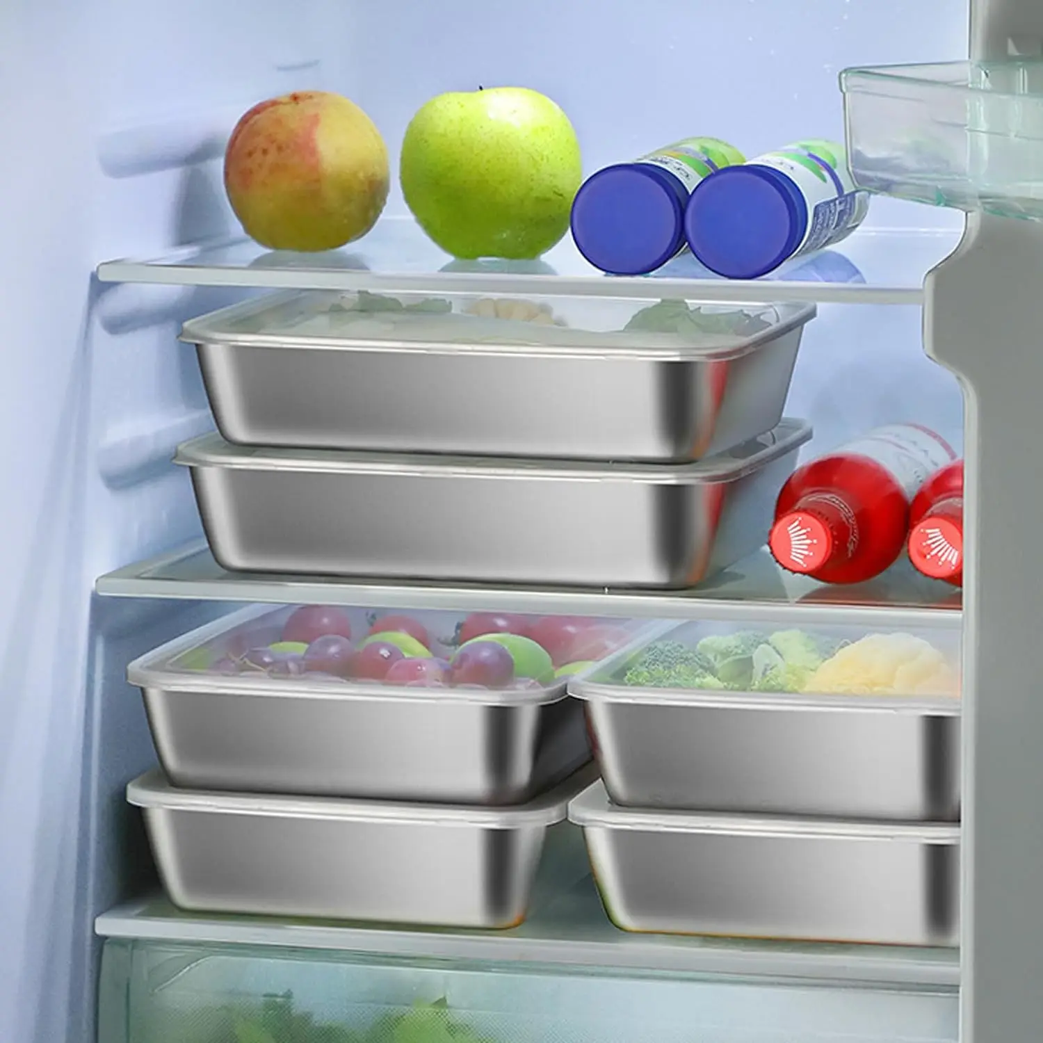 Stainless Steel Crisper with Lid Fresh-keep Food Container Rectangle Picnic Bento Tray Refrigerator Storage Box for Restaurant