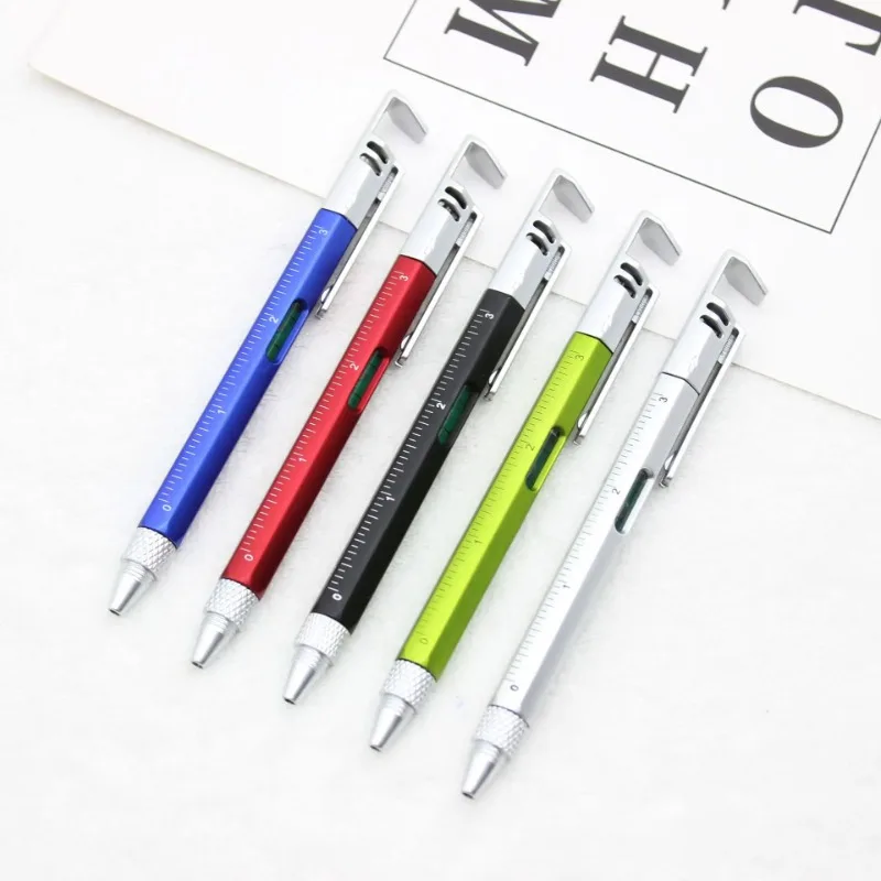 Plastic Hexagonal Mobile Phone Stand Pen Ballpoint Pen Creative Multi-function Tool Pen Level Scale Internal Screwdriver