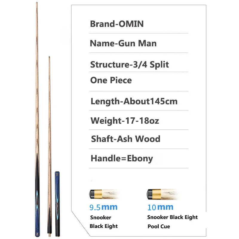 OMIN Gunman-Taco de billar 2023 de una pieza, mango de ébano con punta de 10mm/3/4mm, con estuche, juego de China, Nueva Generación, 9,5