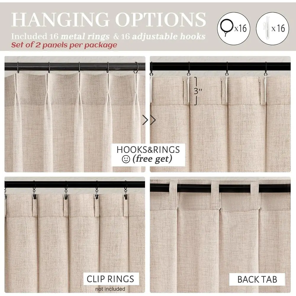 ستائر بطيات من الكتان، 102 للنوافذ الكبيرة، تصفية الضوء، بيج رملي، W40 x L102