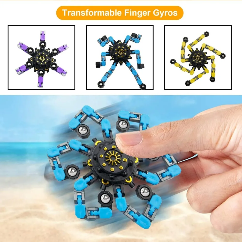 Transformable Fingertip Spinner Toy, DIY Deformable Mechanical Chain Fidget Spinner, Creative Stress Relief Toy for Kids & Adults, 2‑Pack, Assorted Colors
