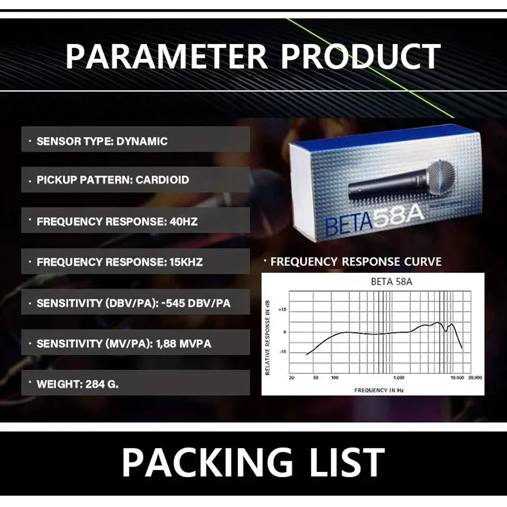 ميكروفون سلكي احترافي للكاريوكي ، ميكروفون محمول باليد ، صوت Beta58a صوتي ، ديناميكي ، صوت ، مسرح ، كاريوكي