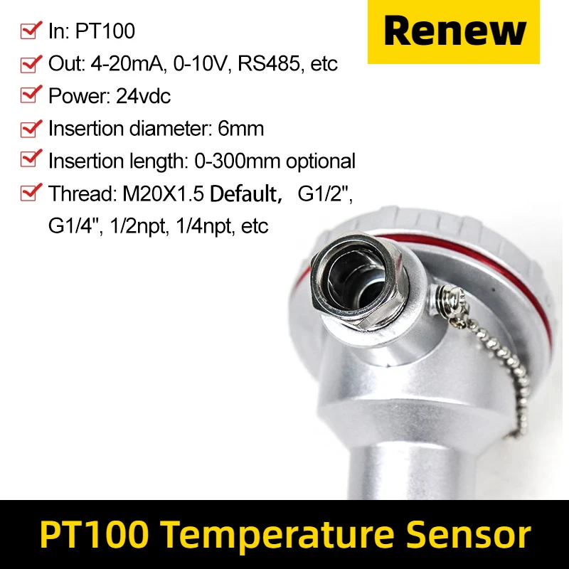 Pt100 Input Pipe Temperature Sensor Furnace Thermal Resistance RTD With Shielded Wire