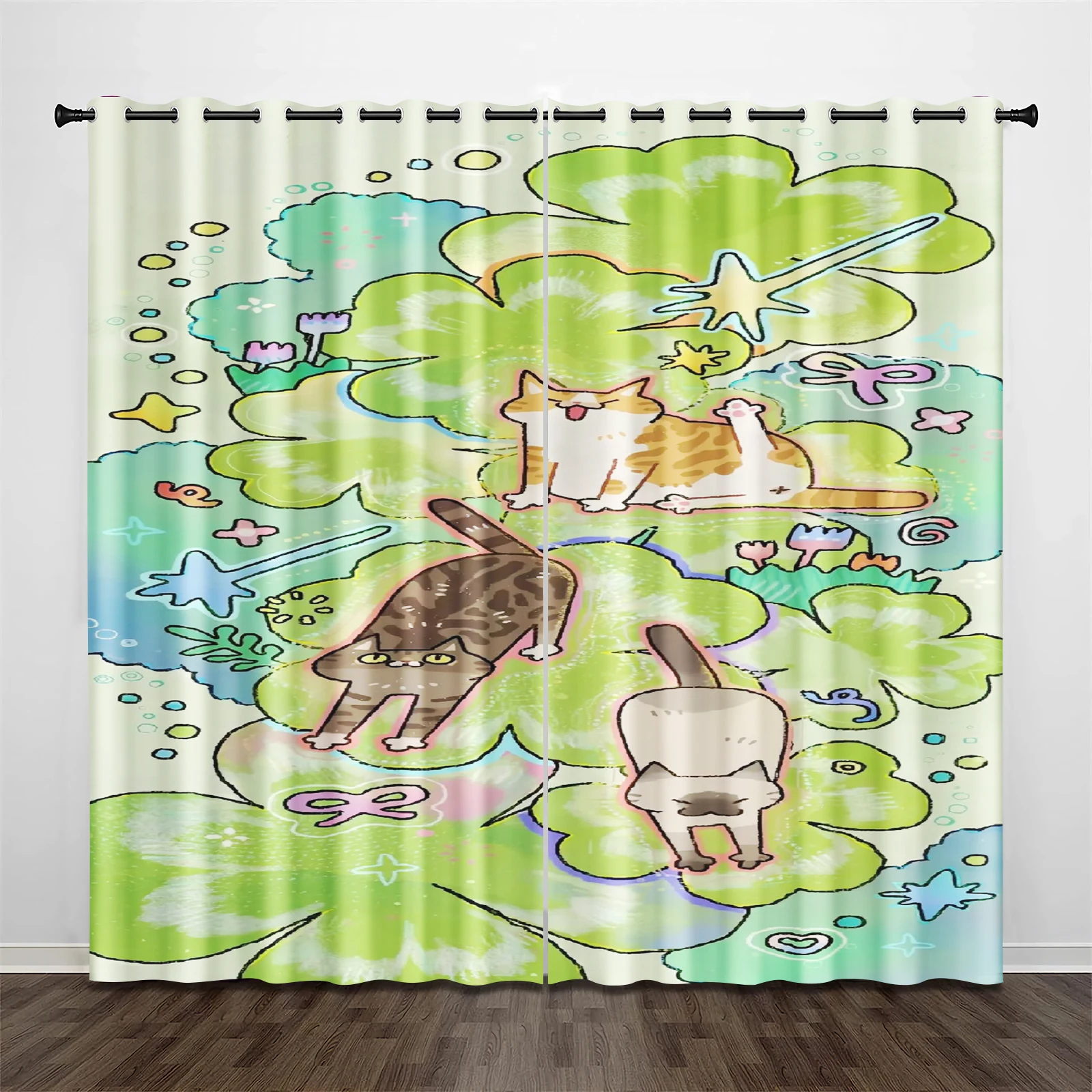 

Cartoon Curtain Animal Cat Apple Pattern Home Printing Curtains Living Room Children Bedroom Decoration Window Blackout
