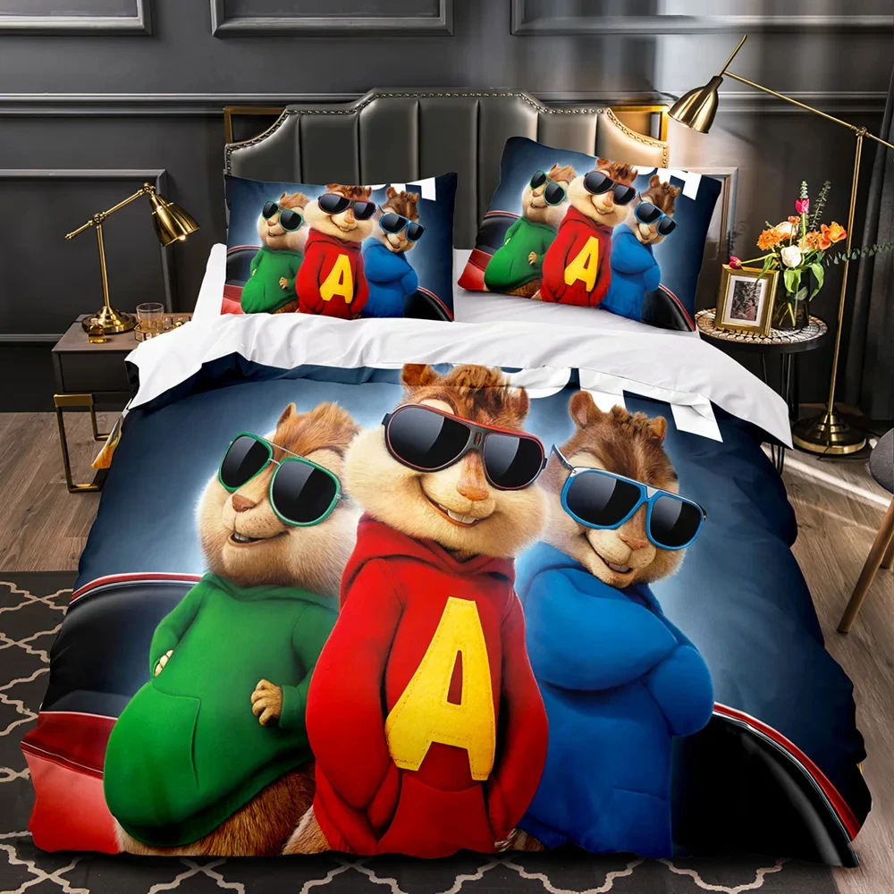 

3D Print Chipmunk Alvin Bedding Set,Duvet Cover Comforter Bed Set Quilt Cover Pillowcase,King Queen Twin Size Boys Girls Adults