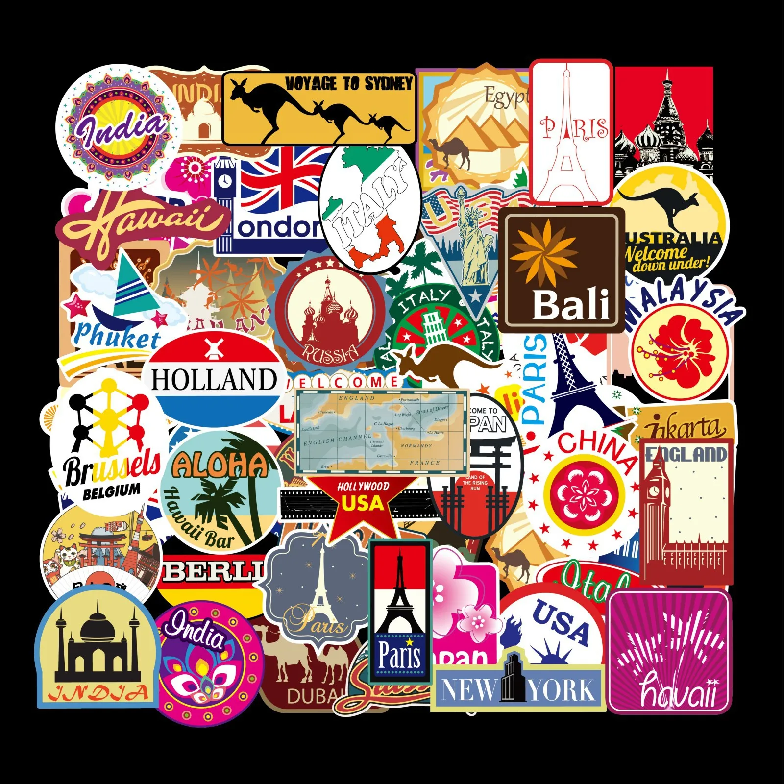 100Pcs Travel Scenery Style Cartoon Graffiti Stickers: Decorate Suitcase, books，Waterproof for Multiple Occasions Stickers Gifts