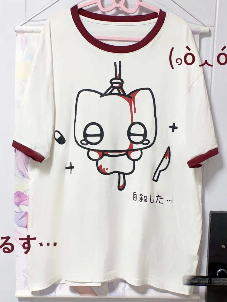 Hikigawa Chic Fashion Summer Japanese Kawaii Cat Print Short Sleeve Women T-Shirts Casual All Match Girls Harajuku Tops Mujer