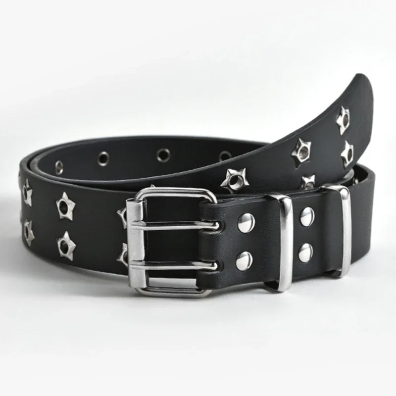 Hollow Bullet Decoration Belt Fashion Ladies Leather Studded Gift Man Goth Rock Wild Adjustable Women Punk Black Belt