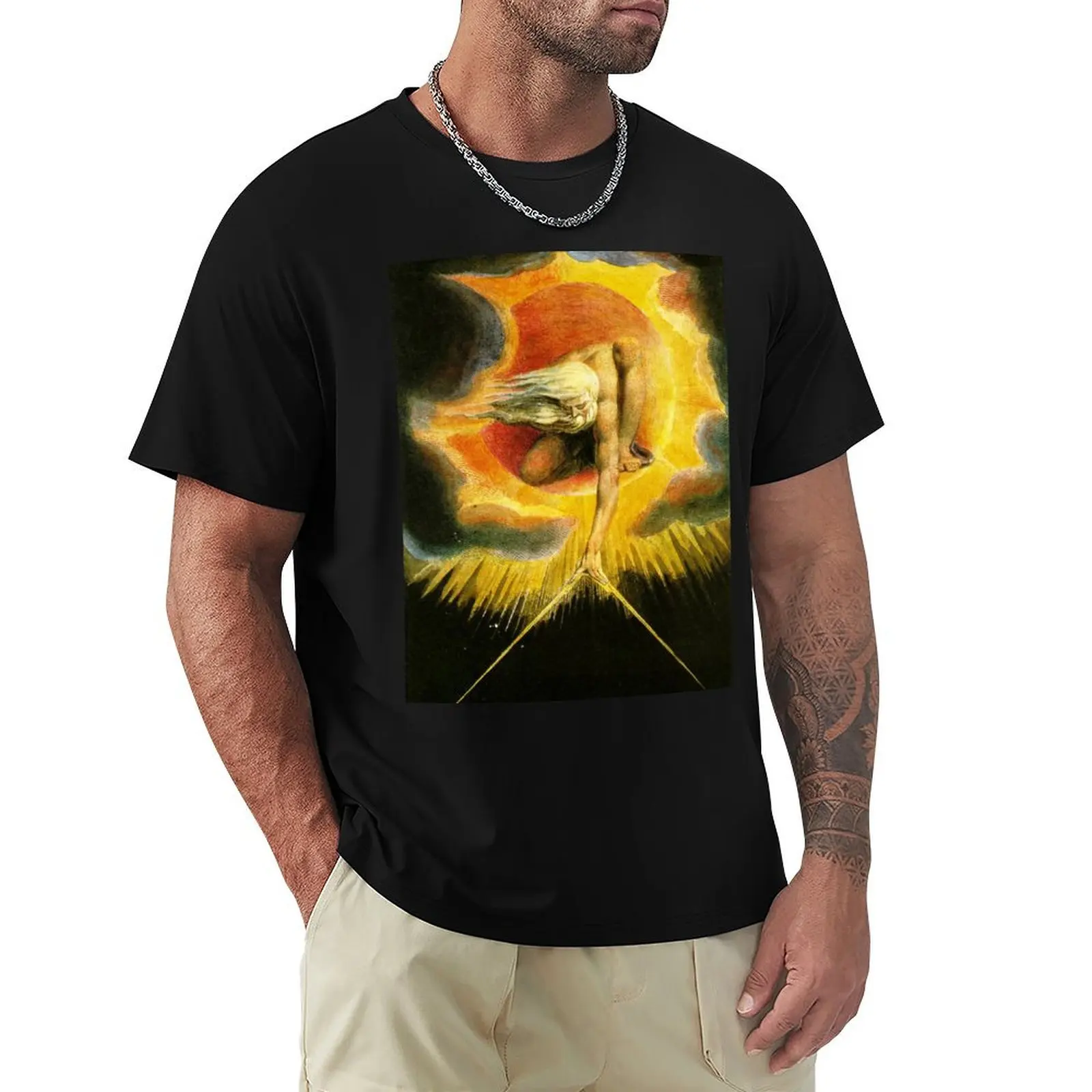HD Ancient of Days, by William Blake HIGH DEFINITION Original colors T-Shirt Trendy Casual Short Sleeve Shirt