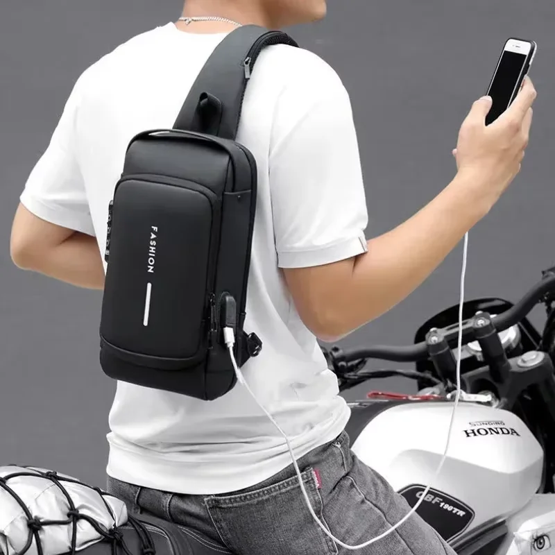 

Men Anti Theft Chest Bag Shoulder Bags USB Charging Crossbody Package School Short Trip Messengers Bags Men's Oxford Sling Pack