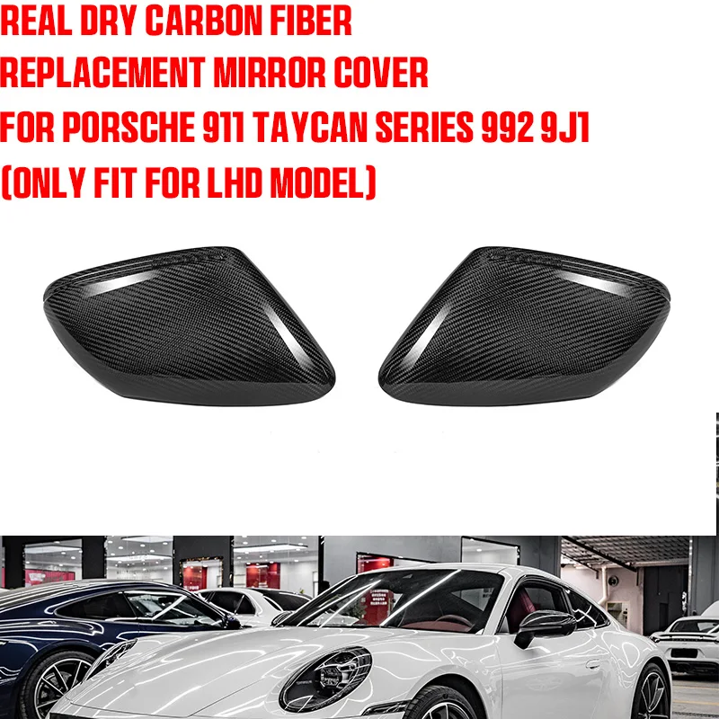 

Dry Carbon Fiber Car Side Mirror Cover Caps OEM Replacement Rear View Mirror Cover For Porsche 911 Taycan Series 992 9J1 2019-20