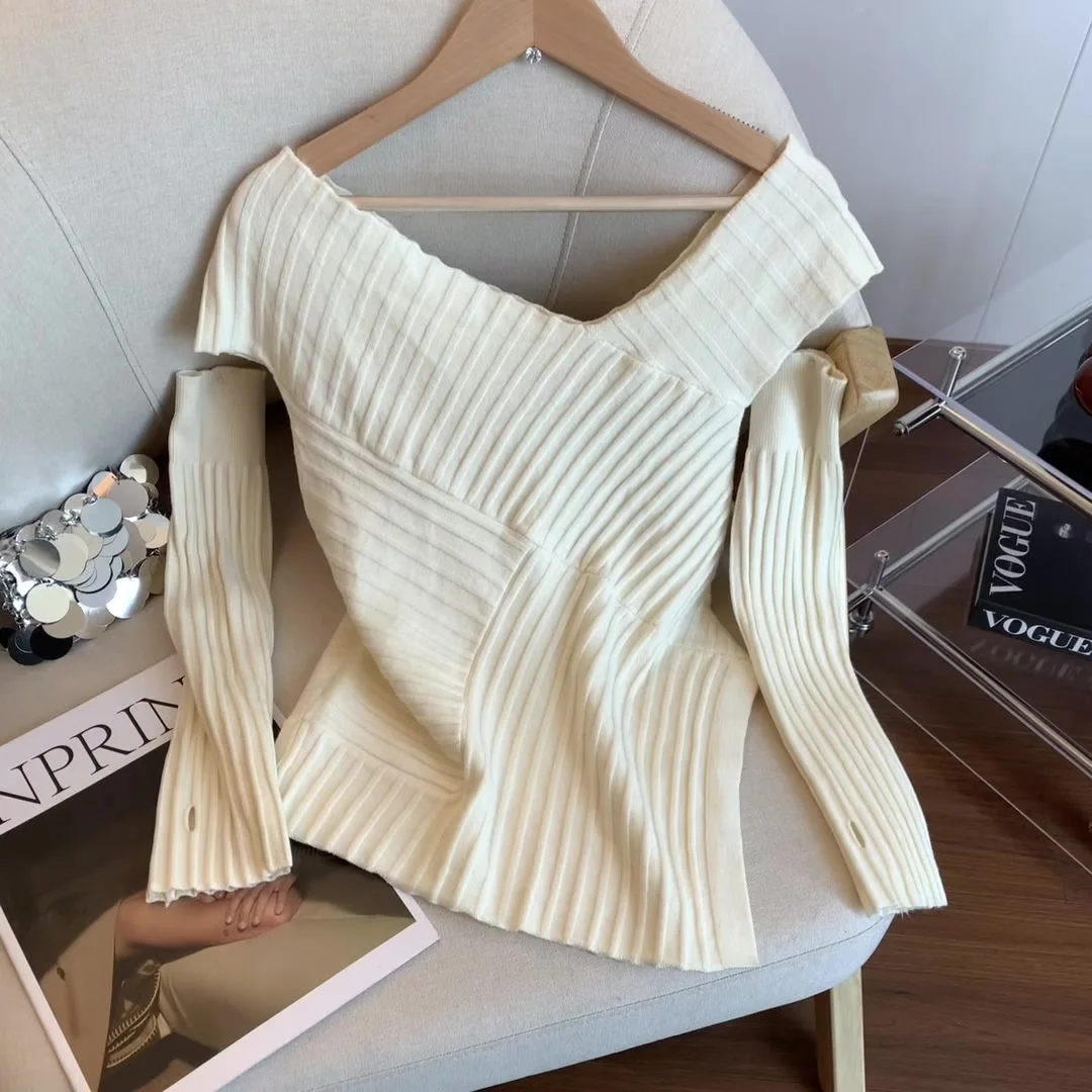 

Women Apricot V-Neck Pullover Sweater Vintage Korean 2000s Y2k Jumper Top Knitwear Removable Sleeves Luxury Sweater Autumn 2025