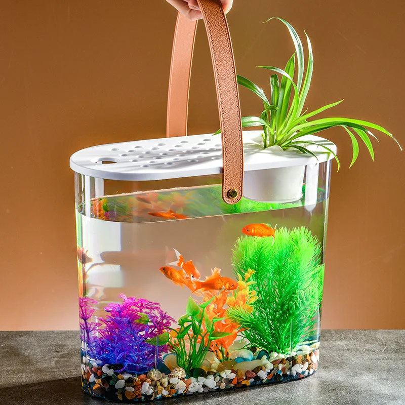 

Tabletop Goldfish Bowl Living Room Plastic Transparent Decoration Fish Tank Hydroponic Plants Lazy Landscaping Filter Aquarium