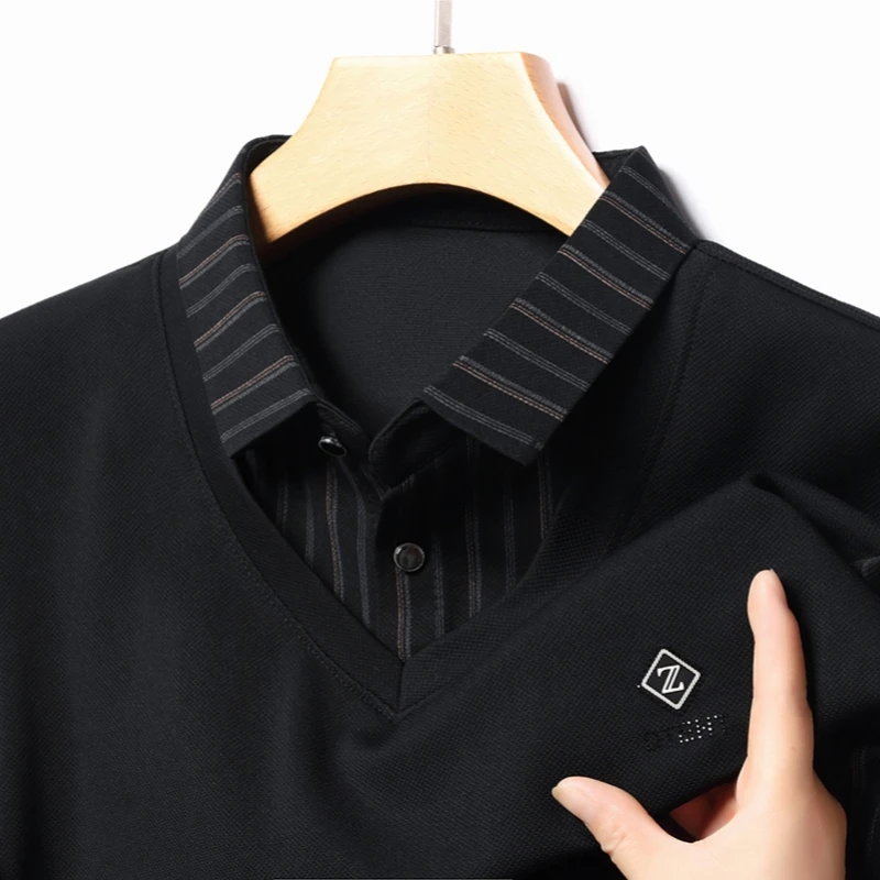 High quality brand long sleeve men\'s polo shirt autumn new style fashionable flip collar striped personalized top casual T-shirt