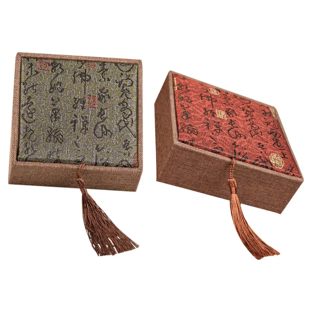 

Набор из 2 штук: Портативные винтажные шкатулки для украшений ручной работы в этническом стиле из льняного материала для браслетов и ожерелий, идеальный подарок