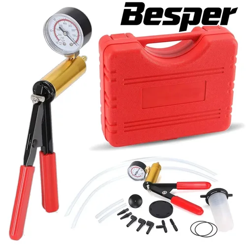 Bomba de presión de vacío Manual 2 en 1, Kit de drenaje de líquido de frenos, probador de bomba de pistola de vacío, manómetro de vacío de aluminio duradero portátil