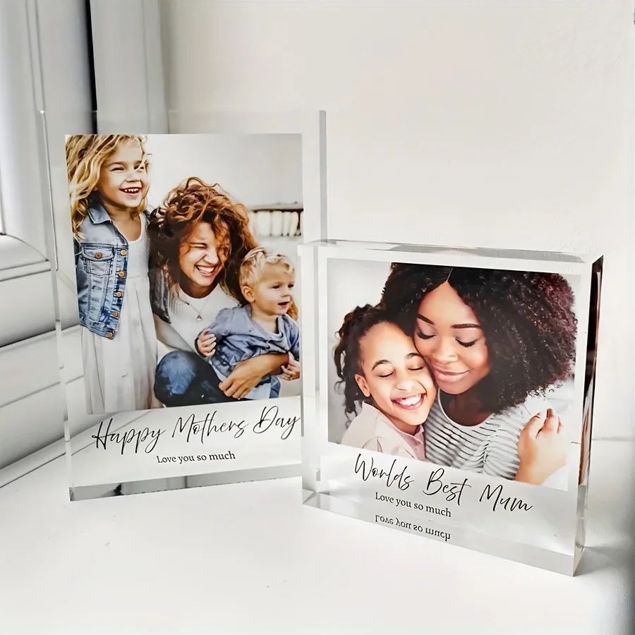 1 Stück personalisierter Acryl-Fotorblock, individueller Bilderrahmen, Geschenk für Mama, Muttertags-Andenken, Heim- und Wohnzimmerdekoration