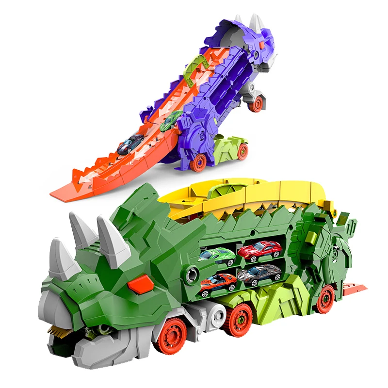 Pista de corrida de deformação dupla de dinossauro, carro pequeno de devoto, triceratops tiranossauro rex brinquedo de carro deslizante de inércia infantil, xt10
