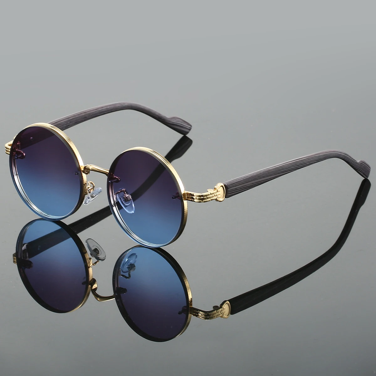 KAMMPT Vintage okrągłe okulary przeciwsłoneczne 2024 moda klasyczne gradientowe odcienie zewnętrzne modna luksusowa marka projektant okulary przeciwsłoneczne z metalowymi oprawkami