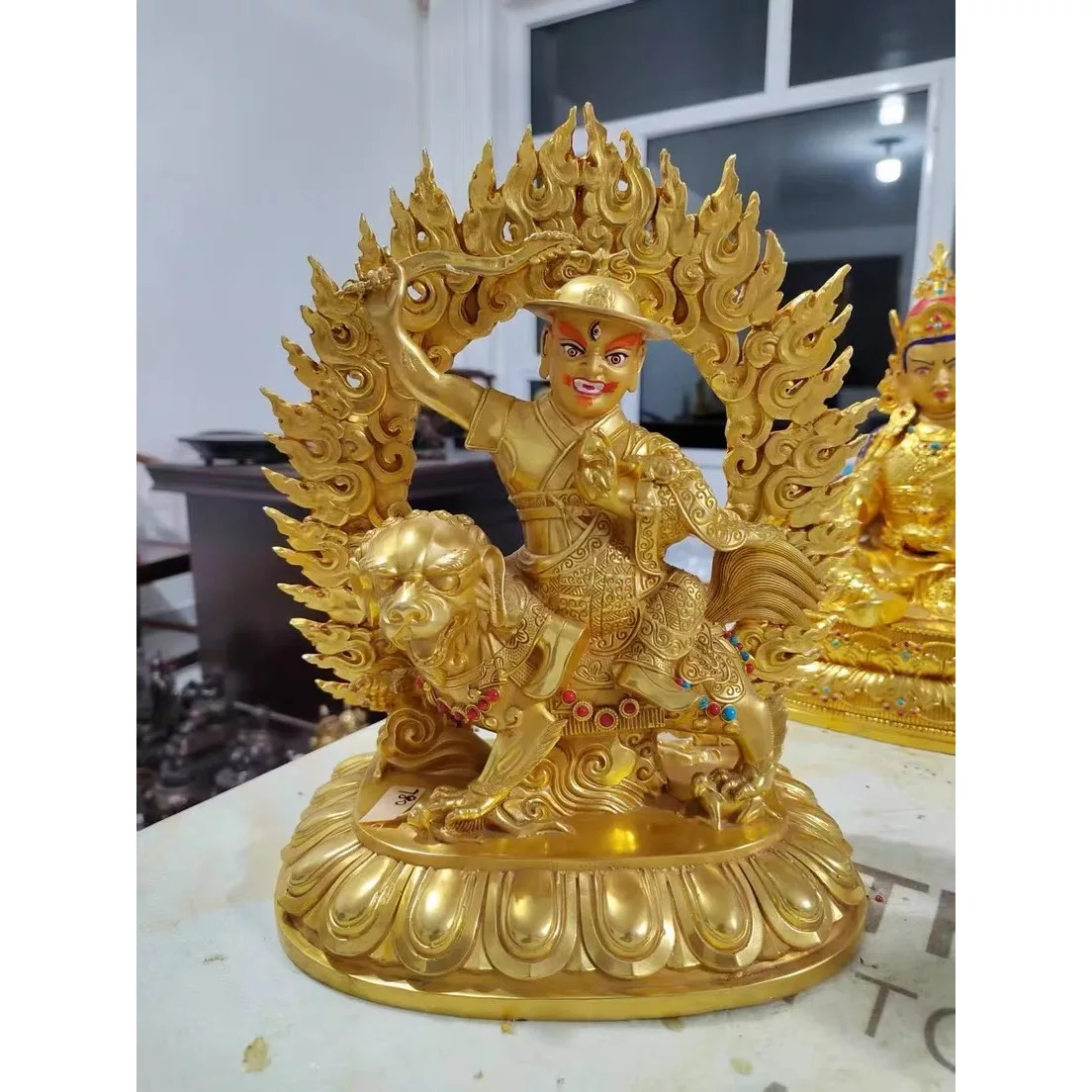 30cm Brass Gilding Dorje Shugden Statue Tibetan Altar Decor Sculpture