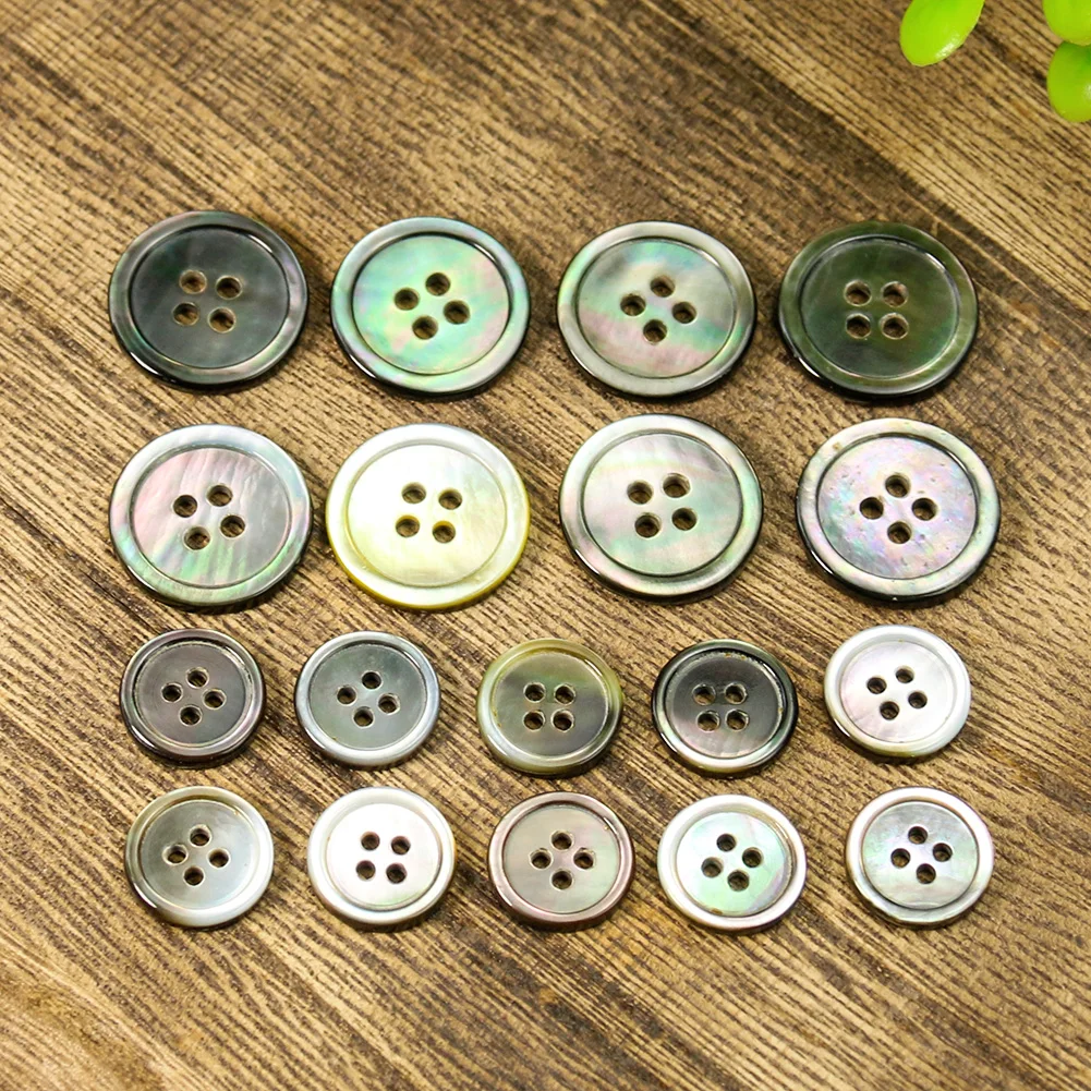 10PC Natural Pinctada Martensi Black Mother of Pearl Seashell 4-holes Flatback Buttons DIY Suit Shirt Sweater Sewing Craft Decor