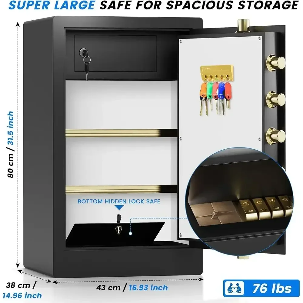 Heavy-Duty Waterproof Large Safe Box with Anti-Theft Dual Alarms and Hidden Bottom Lock for Home or Office Security