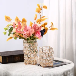 1pc Golden Crystal Flower Vase Candle Holder For Home Decor For Dining Table Home Decor Flower Pot