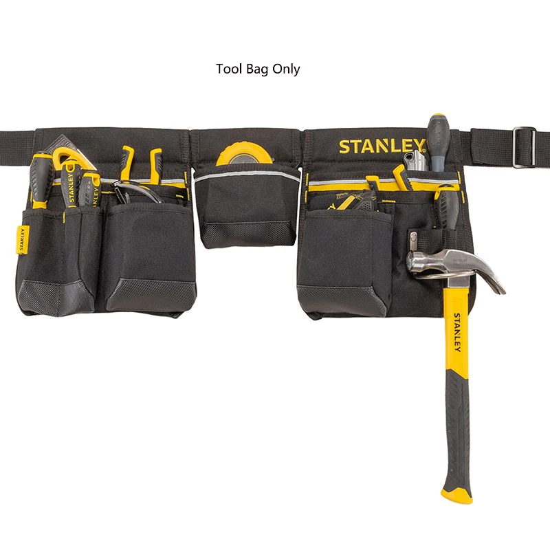 Stanley 600 Denier Tool Belt Pouch with Multi-Pockets Storage Organiser Tape Pocket Waist Pack Electrician Repair Bag