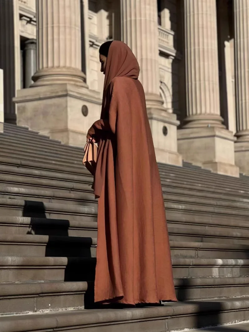 

Middle East Cross-border Muslim Solid Color Robe Headscarf Coat Dubai Fashion Loose Casual Wrinkled Slim Clothes