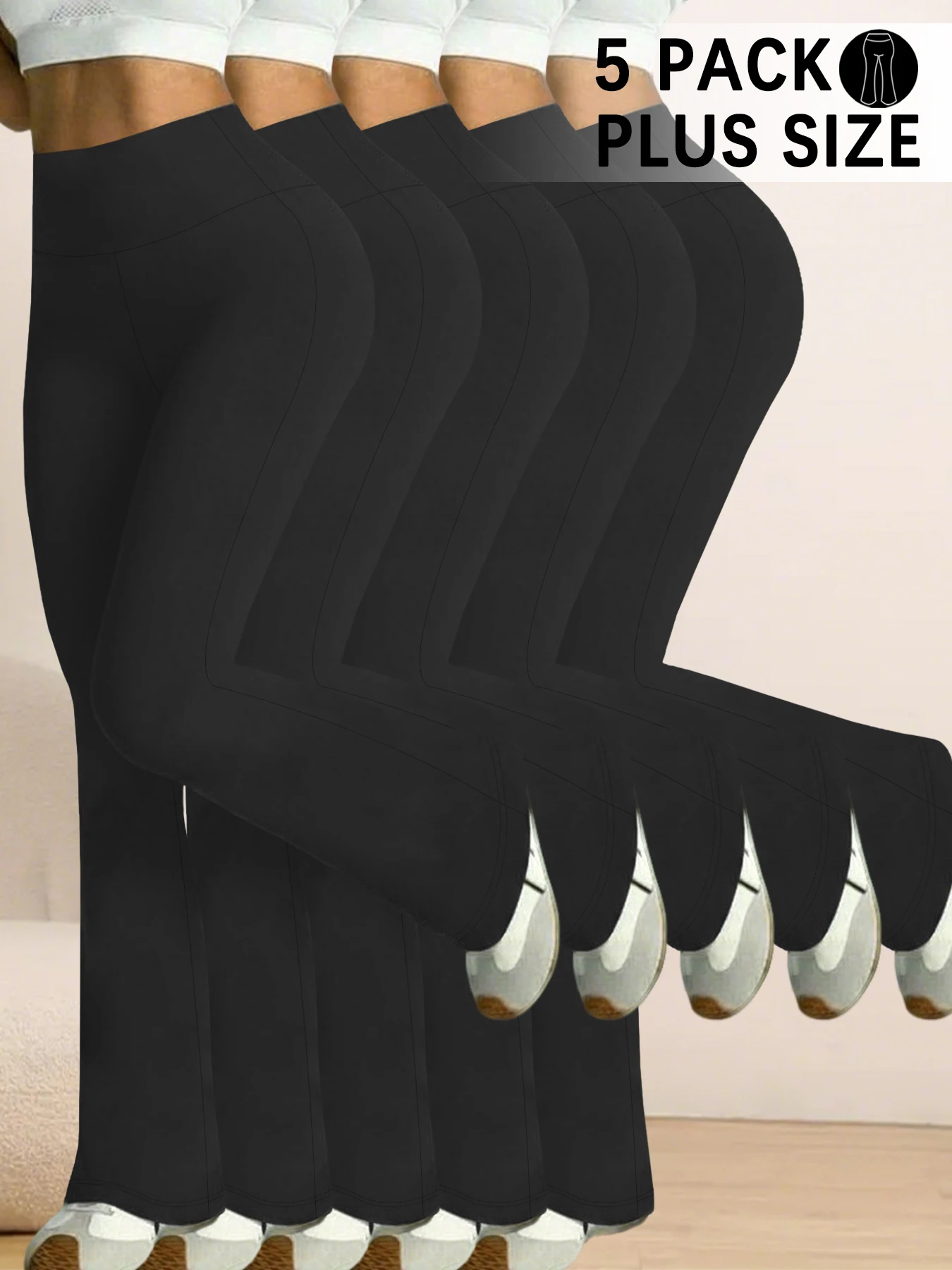 

Комплект из 5 пар женских брюк-клеш больших размеров с высокой талией, супермягкие леггинсы с эффектом утяжки живота, мягкие брюки-клеш для бега