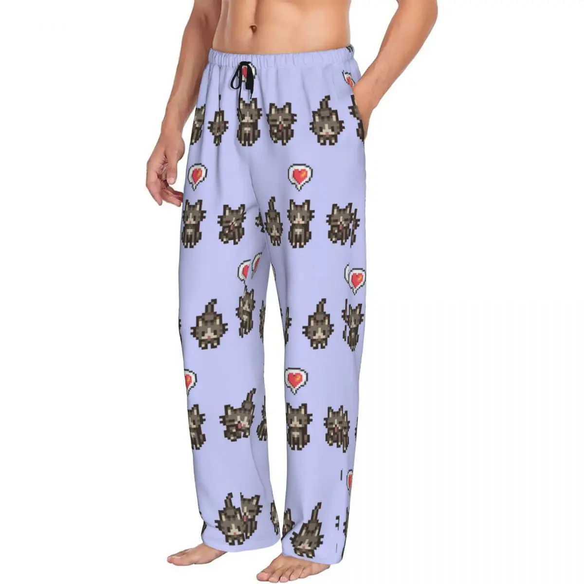 Custom Stardew Valley GreyGray Cat Pajama Pants Men Sleepwear Sleep Lounge Bottoms with Pockets