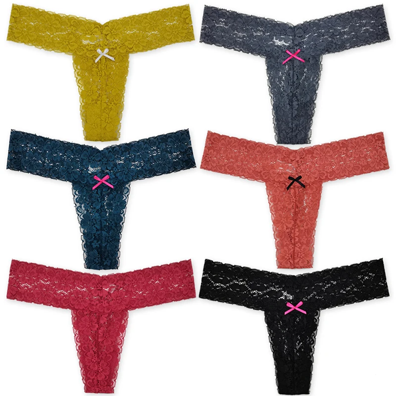 CHRLEISURE 6PCS/Set Women Panties Sexy Lace Lingerie T-Back Underwear Women\'s Low-slung Thong