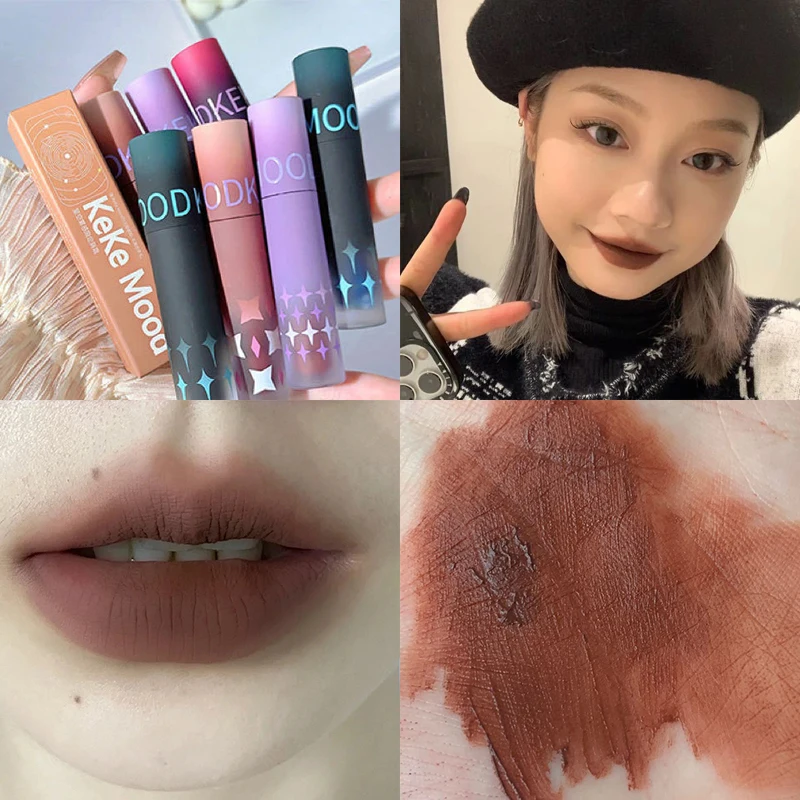 Matte Dark Red Lip Makeup Matte Black Brown Black Blue Gothic Velvet Lip Gloss Waterproof Moisturize Non-stick Cup Lipstick Tint
