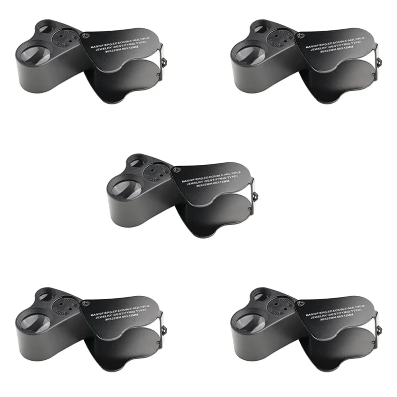 

CYL-LED Loupe,30X 60X Illuminated Jewelers Loupe,Foldable Metal Jewelry Eye Loop Magnifier,For Coins Stamps Watches 5Pcs
