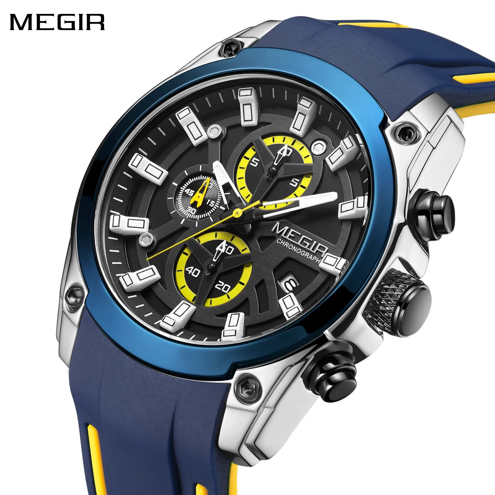 

MEGIR Original Luxury Sports Watch for Men Chronograph Waterproof Large Dial Analog Quartz Wrist Watches Reloj Auto Date Clock