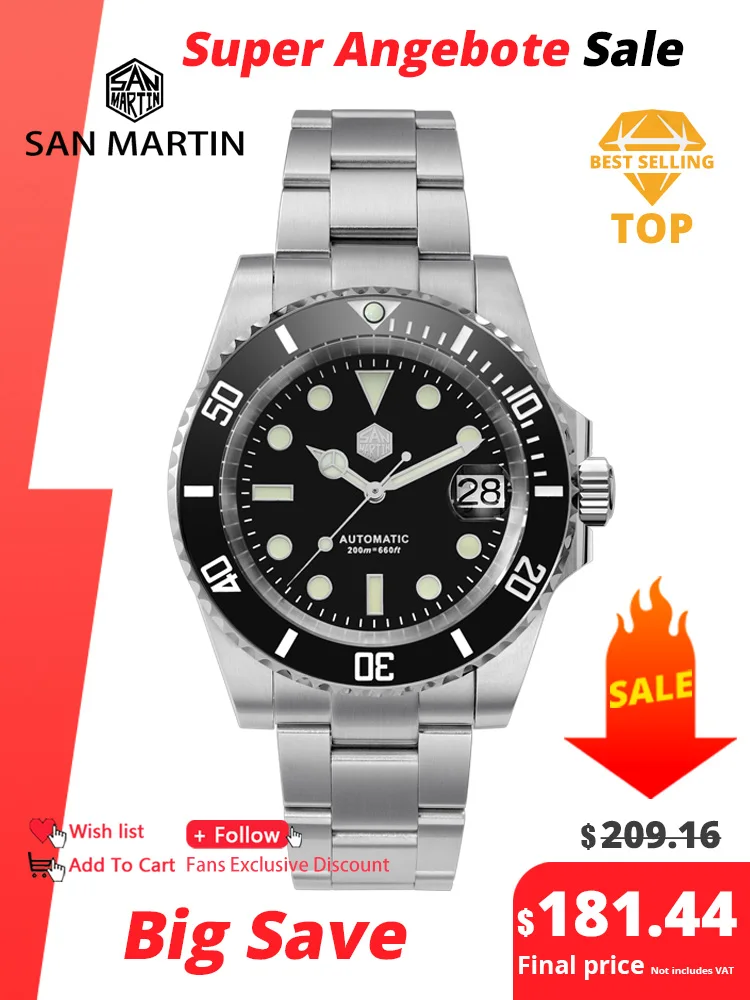 San Martin 40.5mm Water Ghost V3 Diver Luxury Men Watch NH35 Automatic Mechanical Business Wristwatches Sapphire 20Bar Lumed