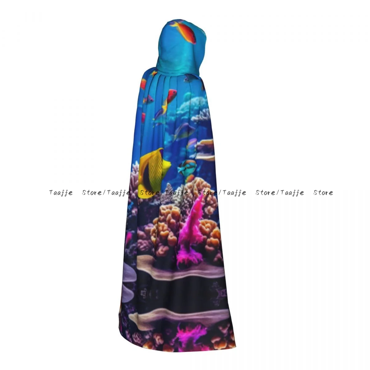 Tropical Fish And Coral Reef Underwater Witch Cloak Hooded Cosplay Costume Halloween Adult Long Party Cape